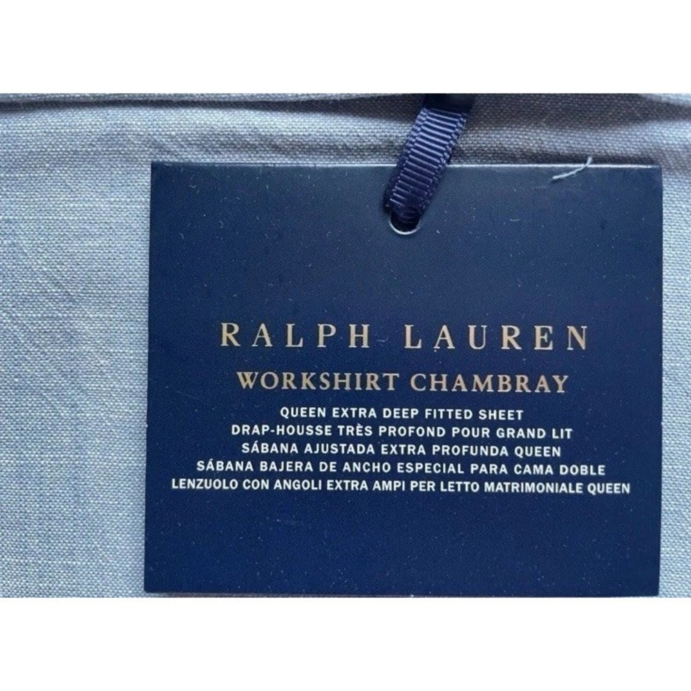 New Ralph Lauren Flat & Fitted Sheet Queen Workshirt Chambray Sheet Set - Picture 7 of 7